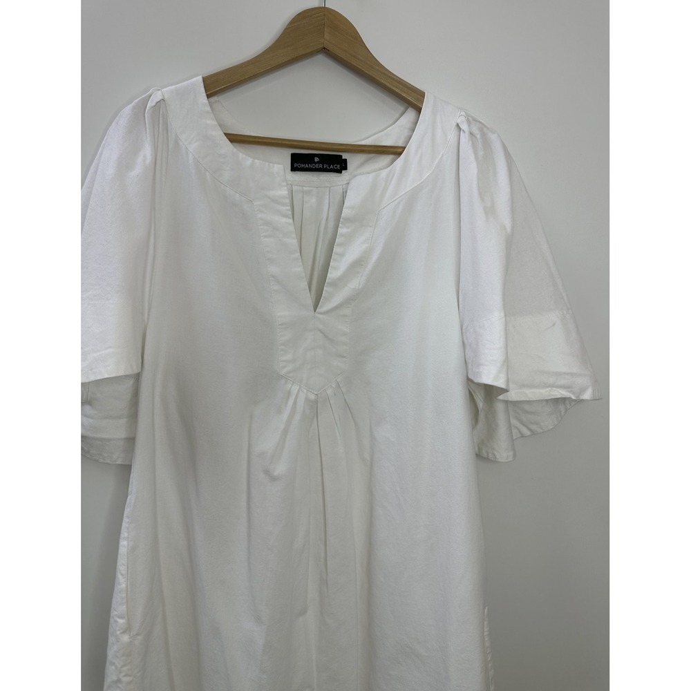 Pomander Place Tuckernuck Finley White Flutter Sleeve Dress Cotton Pockets Large - Picture 4 of 13